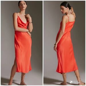 Anthropologie The Elyse Bias Slip Dress Orange Size Small EUC Sexy Wedding Guest